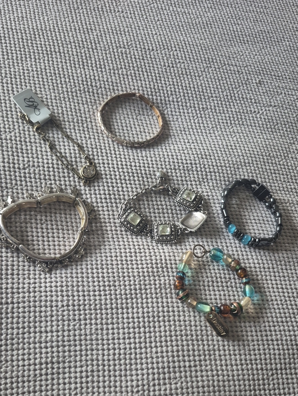 Mixed Silver-Tone and Aqua Bead Women's Bracelet Set